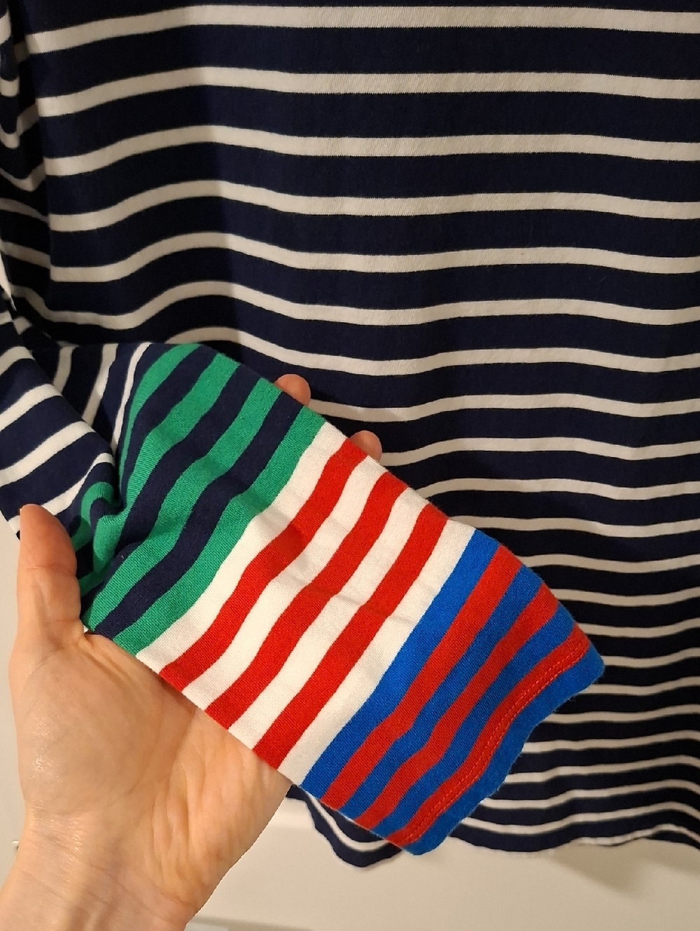 Boden Navy & Rainbow Stripe Essential Boatneck Breton Long-sleeve Tee (Size M) - Picture 2 of 7